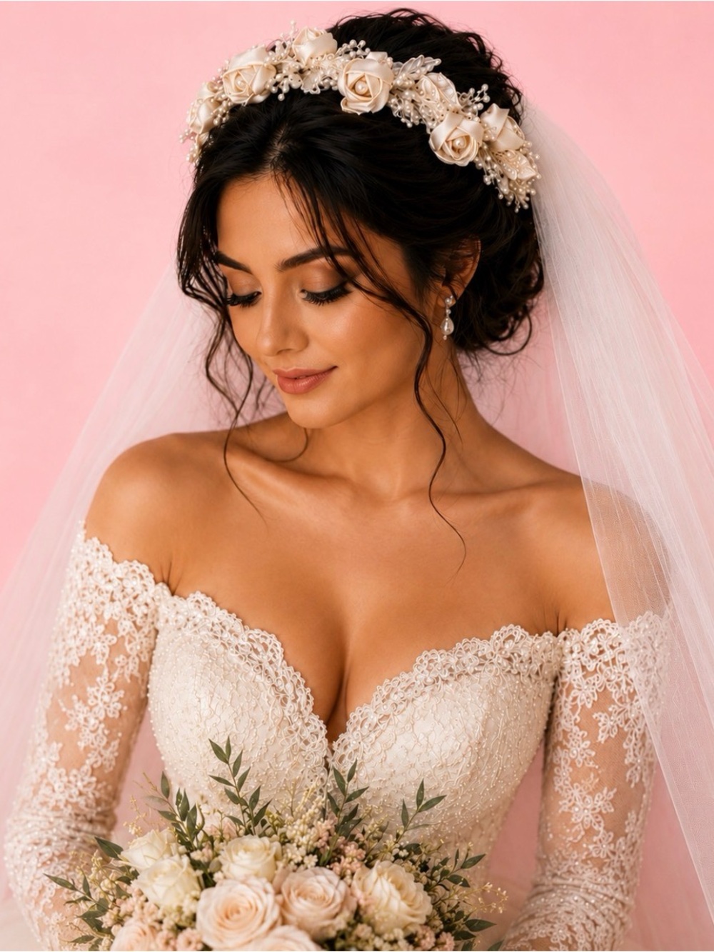 💐💐Vintage Style Bridal Floral Headpiece and Veil Attachment